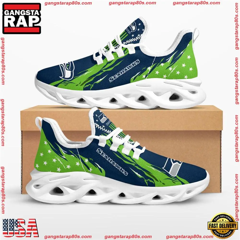 NFL Seattle Seahawks Stars and Stripes Max Soul Shoes Running Sneakers Running Sneakers NFL Seattle Seahawks Stars and Stripes Max Soul Shoes Running Sneakers Running Sneakers - Image 1