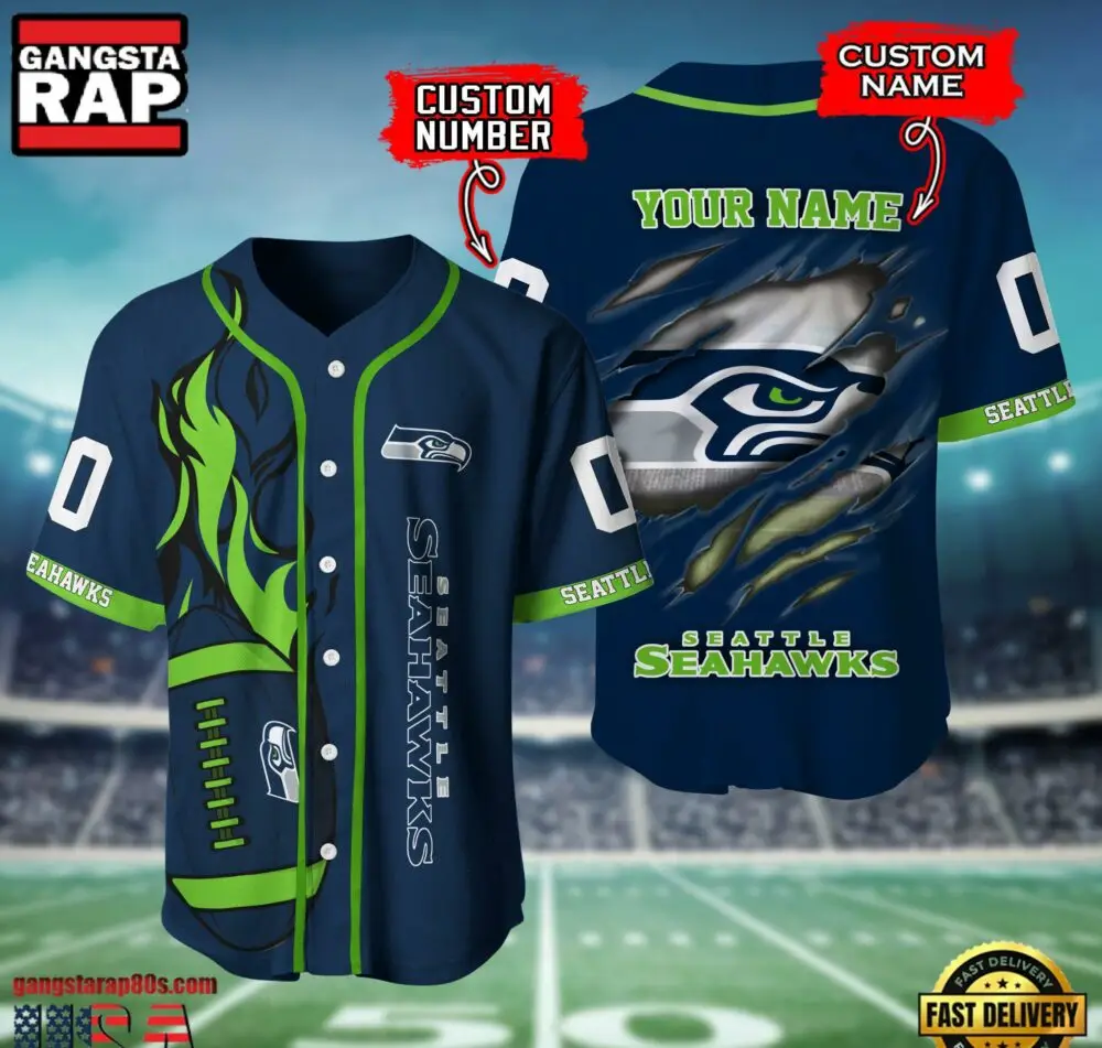 NFL Seattle Seahawks Team Logo Litmited Edition Baseball Jersey Shirt NFL Seattle Seahawks Team Logo Litmited Edition Baseball Jersey Shirt - Image 1