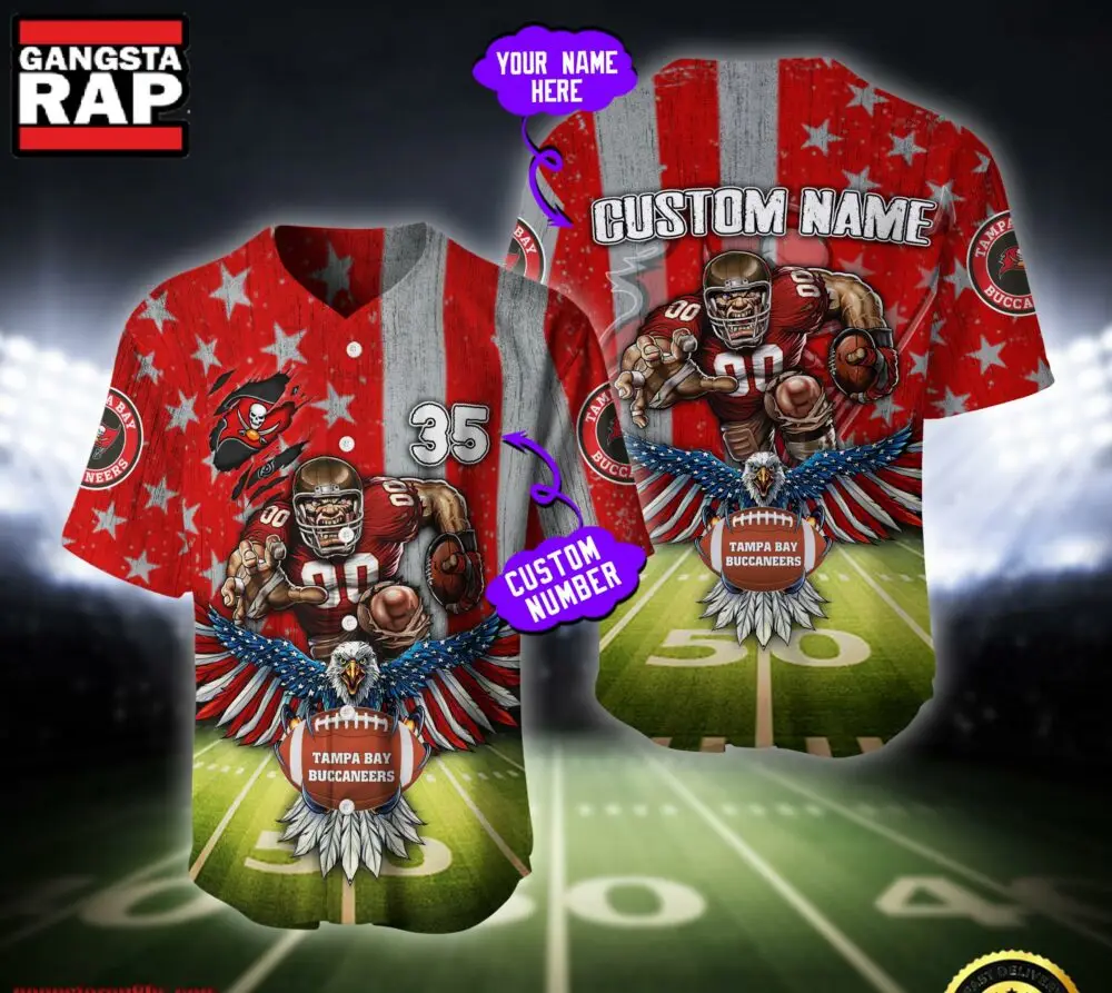 NFL Tampa Bay Buccaneers Eagle US Flag x Veterans Custom Name Number Baseball Jersey Shirt
