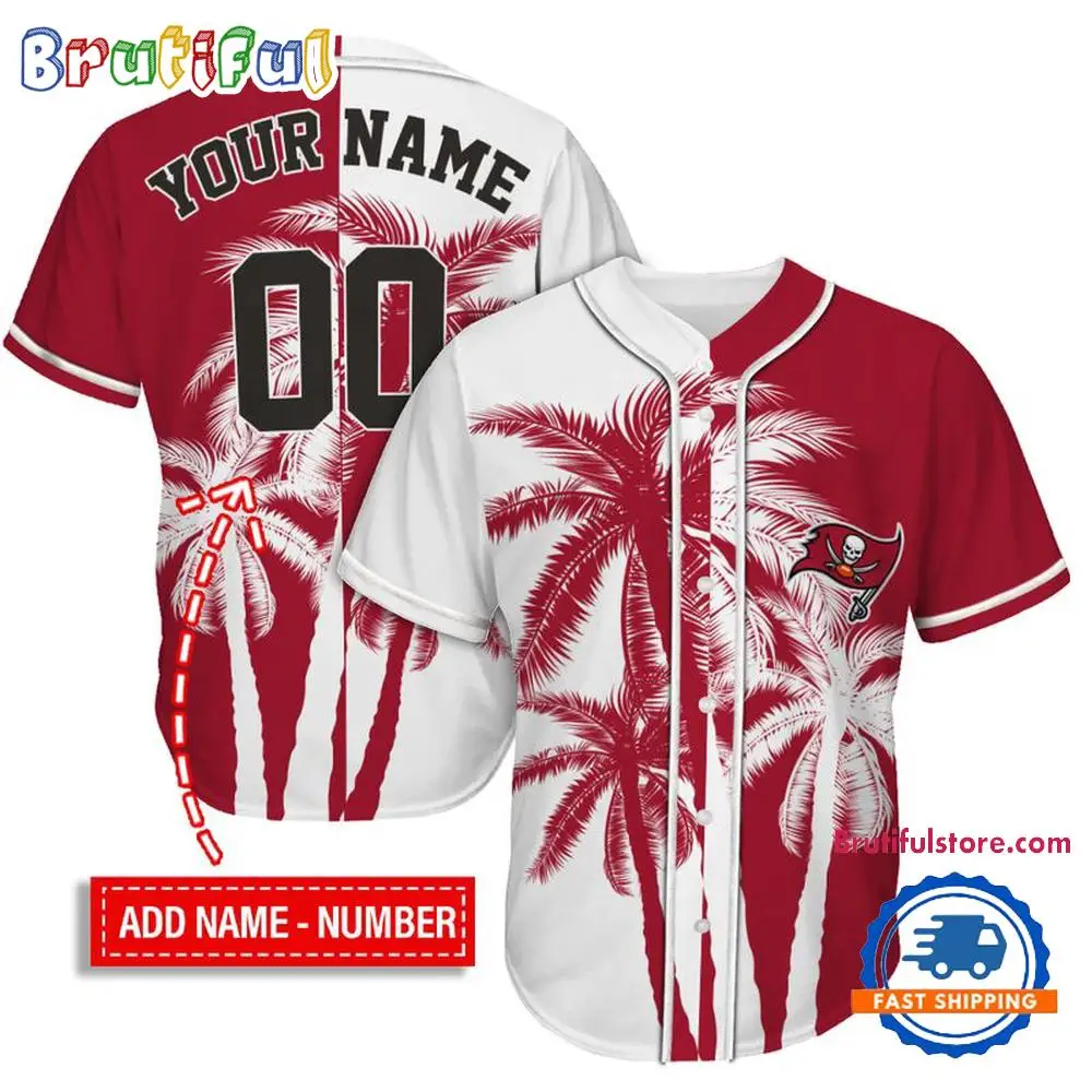 NFL Tampa Bay Buccaneers Palm Trees Pattern Summer Personalized Baseball Jersey