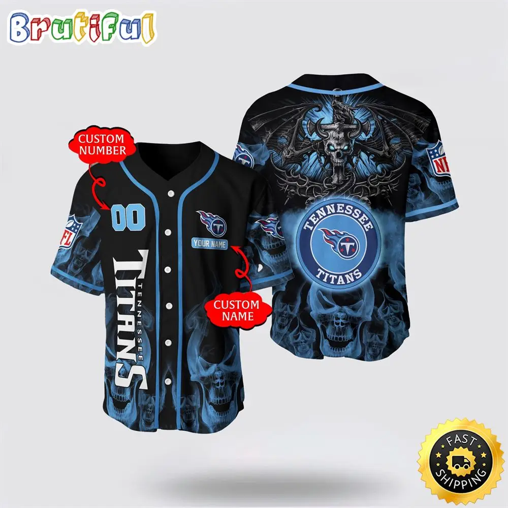 NFL Tennessee Titans Baseball Jersey 3D Personalized Skull Customization Options Available NFL Tennessee Titans Baseball Jersey 3D Personalized Skull Customization Options Available - Image 1