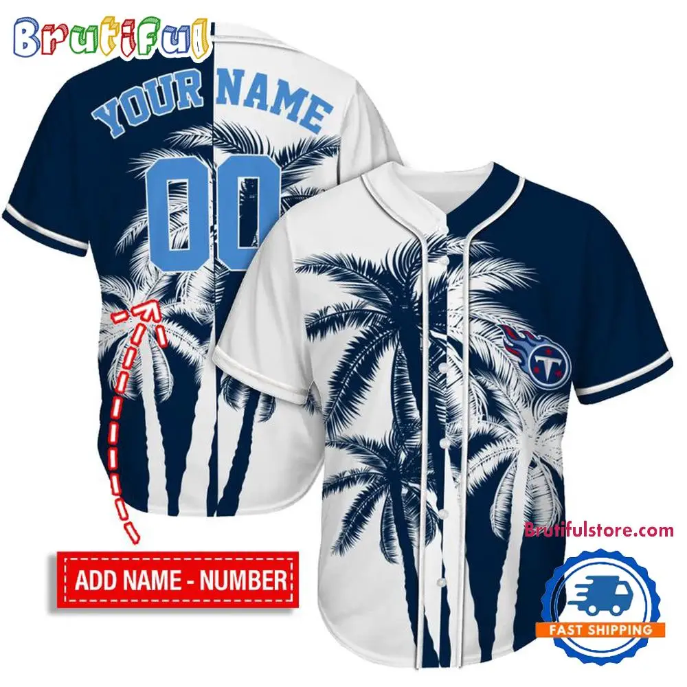 NFL Tennessee Titans Palm Trees Pattern Summer Personalized Baseball Jersey