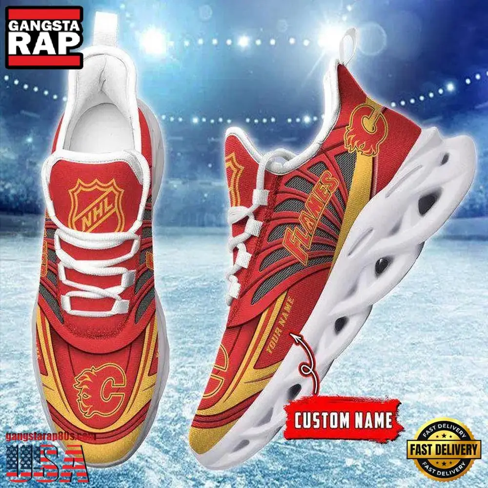 NHL Custom Name Calgary Flames Team Logo Design Max Soul Shoes Running Sneakers NHL Custom Name Calgary Flames Team Logo Design Max Soul Shoes Running Sneakers - Image 1
