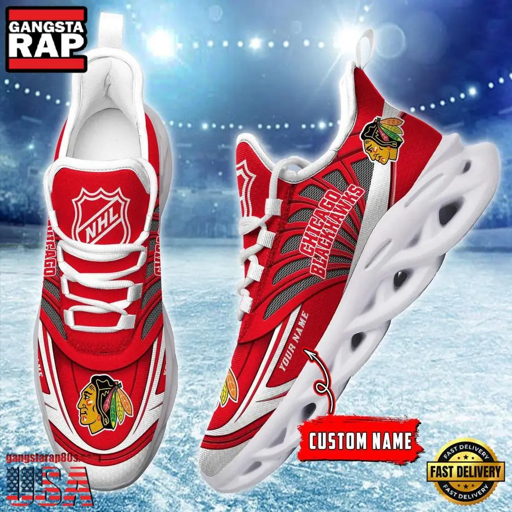 NHL Custom Name Chicago Blackhawks Team Logo Design Max Soul Shoes Running Sneakers