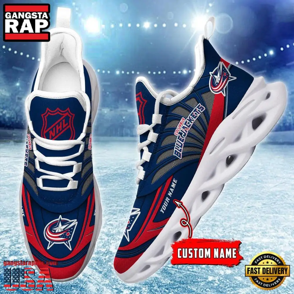 NHL Custom Name Columbus Blue Jackets Team Logo Design Max Soul Shoes Running Sneakers NHL Custom Name Columbus Blue Jackets Team Logo Design Max Soul Shoes Running Sneakers - Image 1