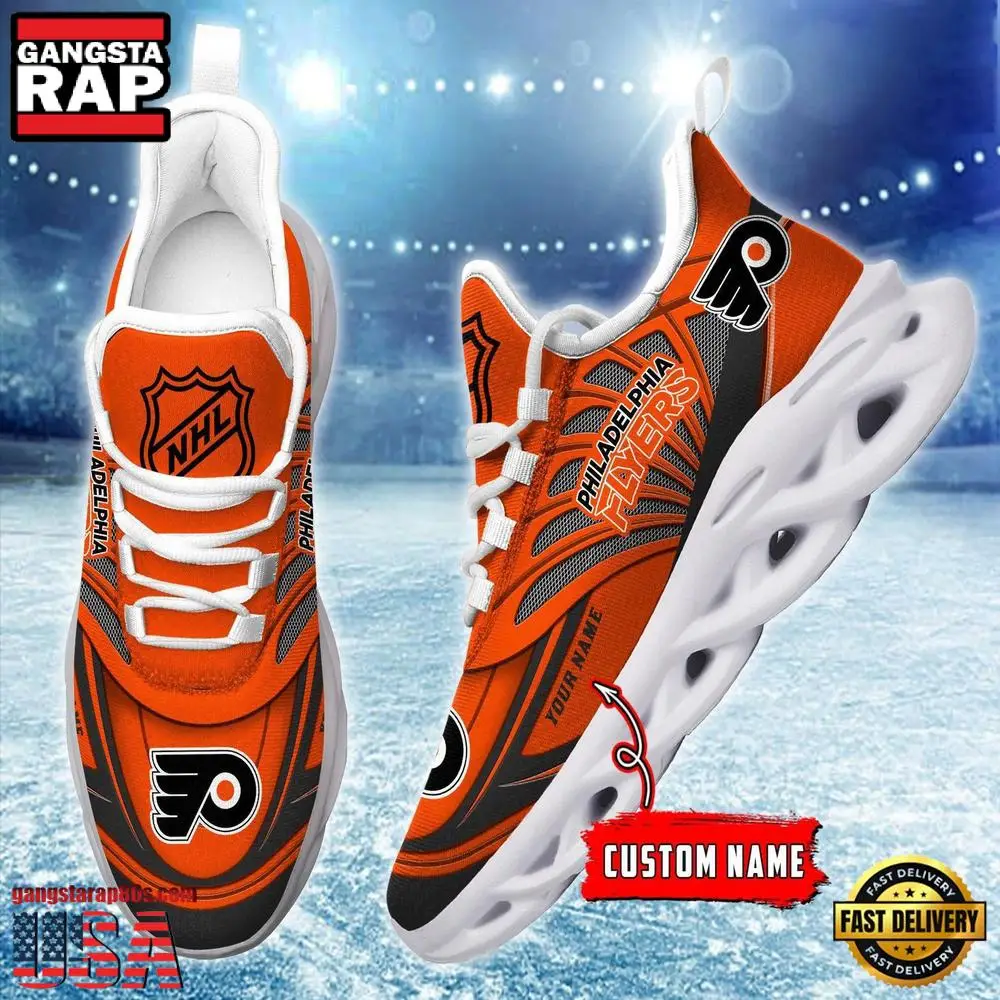 NHL Custom Name Philadelphia Flyers Team Logo Design Max Soul Shoes Running Sneakers NHL Custom Name Philadelphia Flyers Team Logo Design Max Soul Shoes Running Sneakers - Image 1
