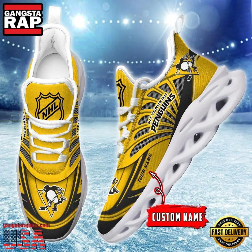 NHL Custom Name Pittsburgh Penguins Team Logo Design Max Soul Shoes Running Sneakers