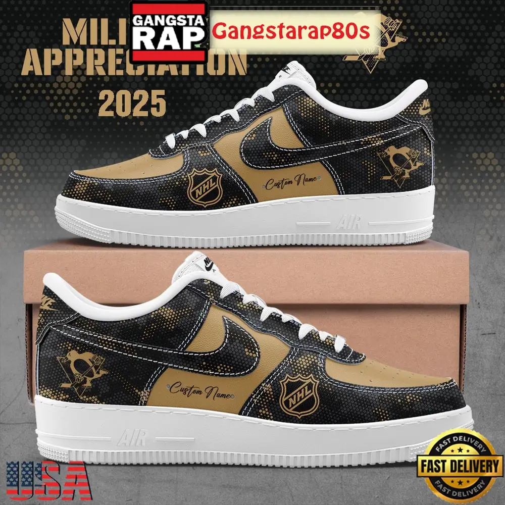 NHL Pittsburgh Penguins Military Appreciation 2025 Custom Air Force 1 Sneakers Shoes NHL Pittsburgh Penguins Military Appreciation 2025 Custom Air Force 1 Sneakers Shoes - Image 1