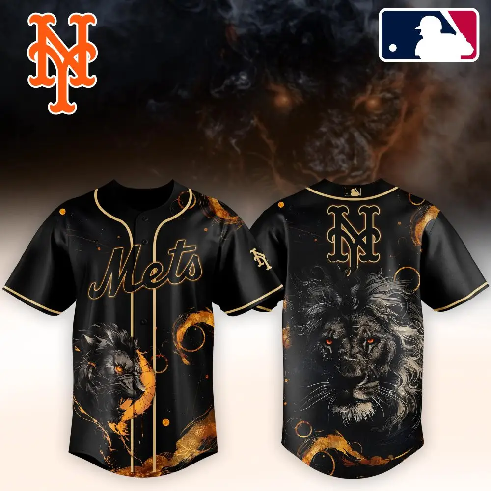 Ny Mets Lion Graphic Jersey - Bold Black Design For Fans , Mlb Official Apparel