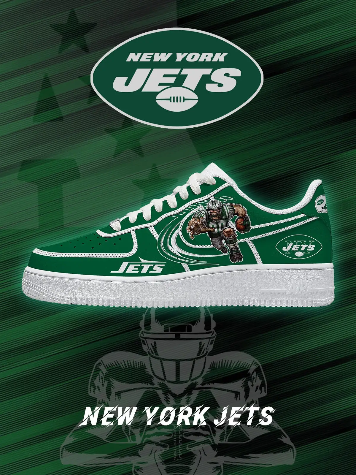 NYJ Football V.2 Custom Air Force 1 Sneakers - NFL Fan Edition | LR73