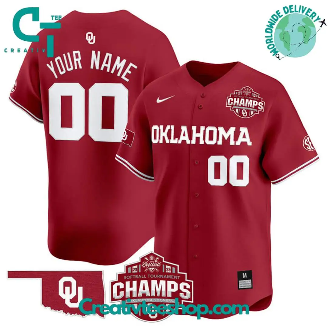Oklahoma Sooners 2025 Sec Softball Conference Tournament Champions Personalized Baseball Jersey