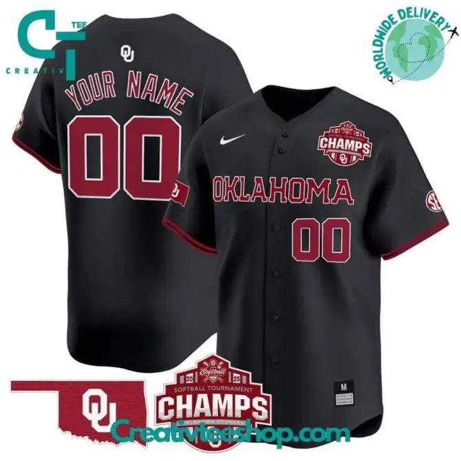 Oklahoma Sooners 2025 Sec Softball Conference Tournament Champions Personalized Baseball Jersey