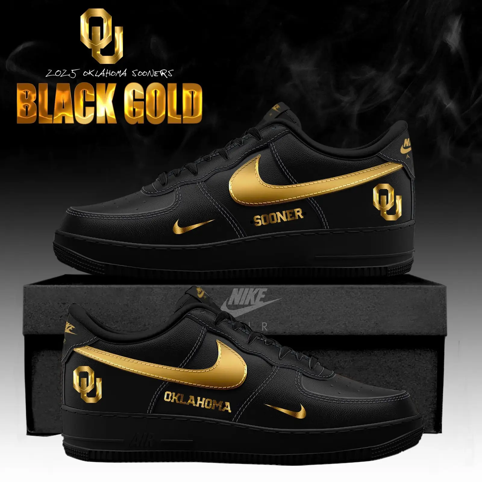 Oklahoma Sooners "Black Gold" 2025 Special Edition Air Force 1 Sneakers | AC65