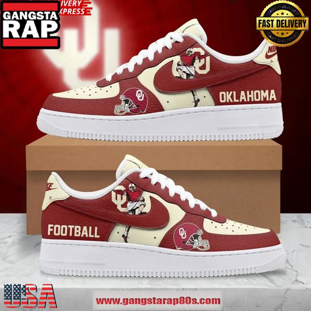Oklahoma Sooners Football Limited Edition Air Force 1 Running Sneakers Shoes Oklahoma Sooners Football Limited Edition Air Force 1 Running Sneakers Shoes - Image 1