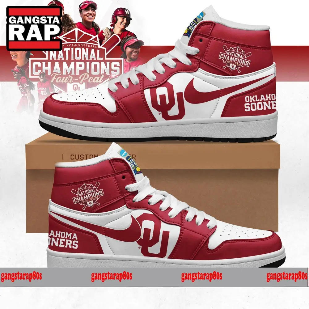 Oklahoma Sooners Four Peat NCAA Softball Women’s Champions Air Jordan 1 Hightop Shoes
