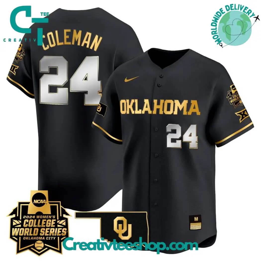 Oklahoma Sooners Womens College World Series Champions Black Gold Baseball Jersey Oklahoma Sooners Womens College World Series Champions Black Gold Baseball Jersey - Image 1