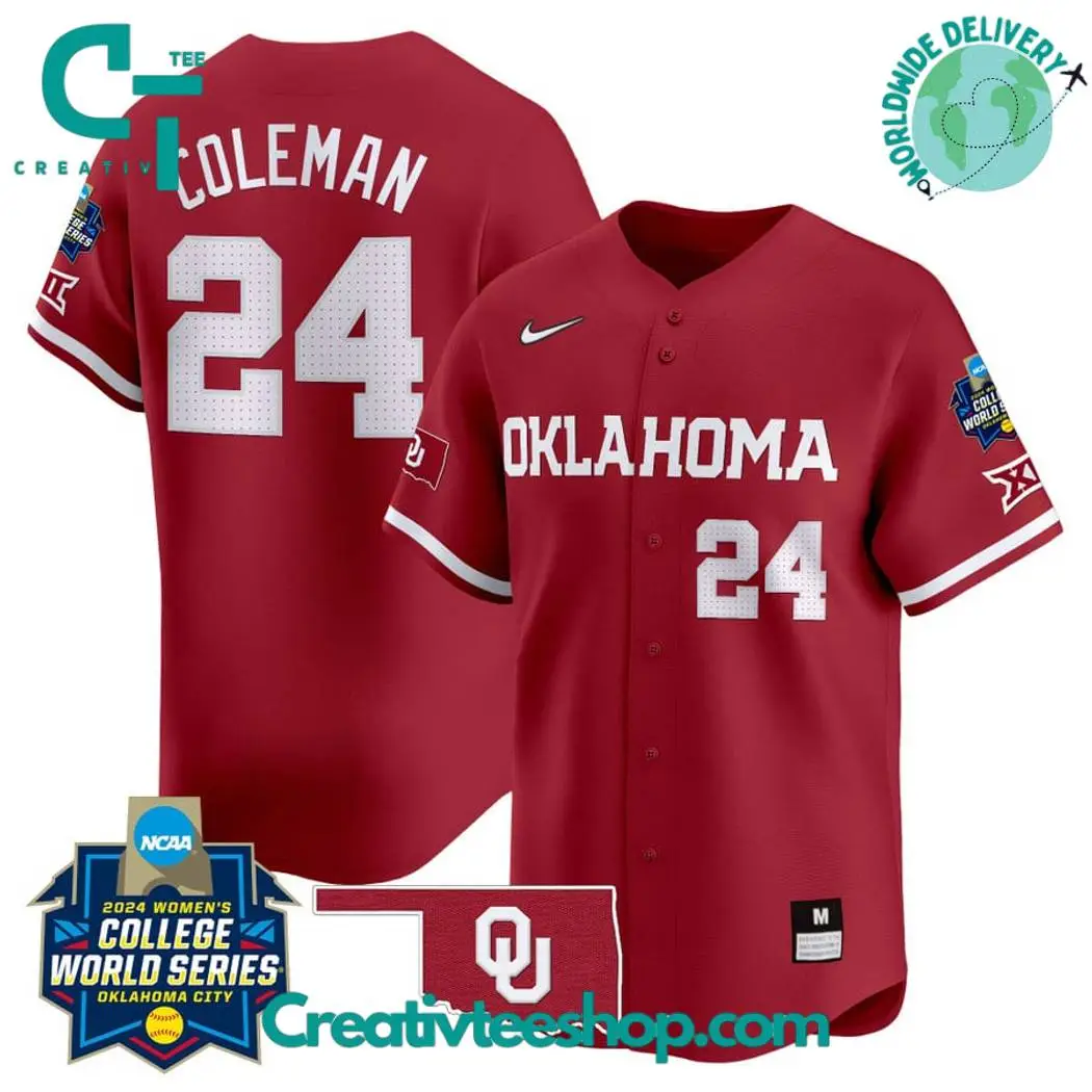 Oklahoma Sooners Womens College World Series Champions Crimson Baseball Jersey Oklahoma Sooners Womens College World Series Champions Crimson Baseball Jersey - Image 1