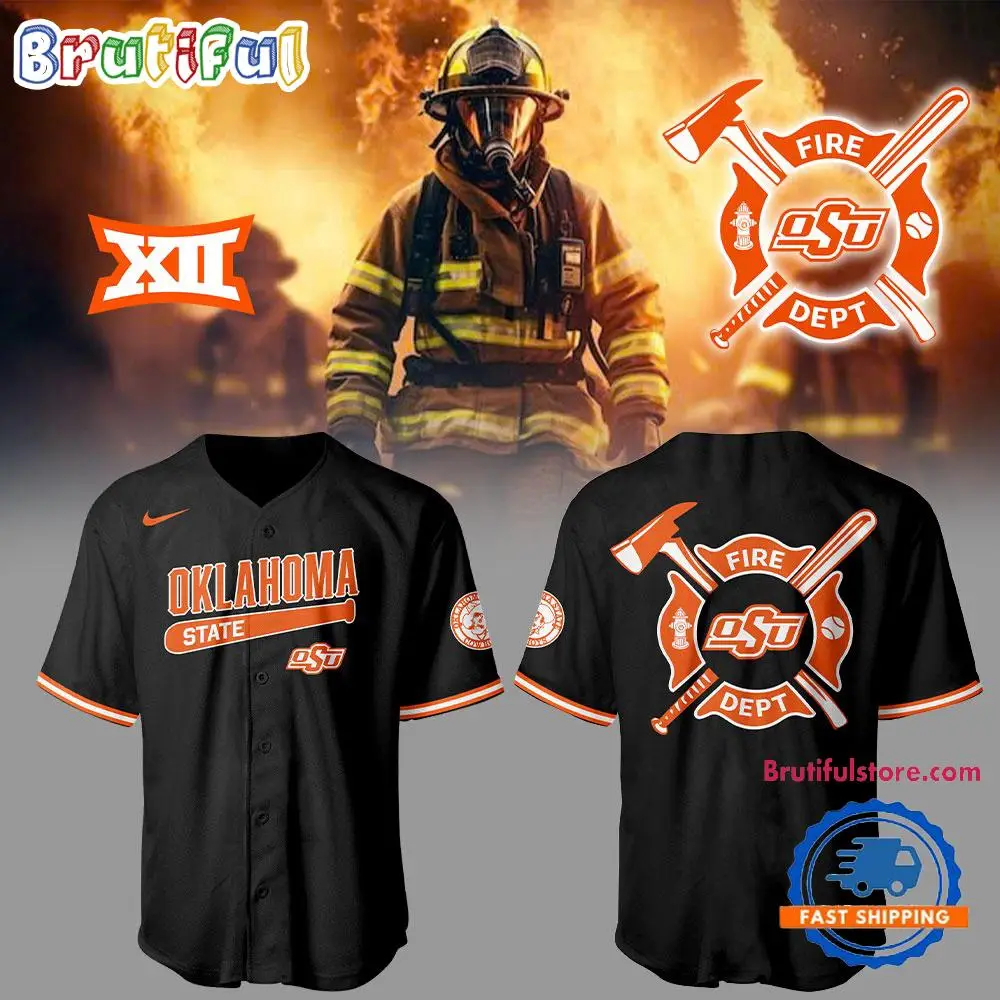 Oklahoma State Cowboys Baseball X Firefighter Appreciation 3D Print Black Jersey Shirt