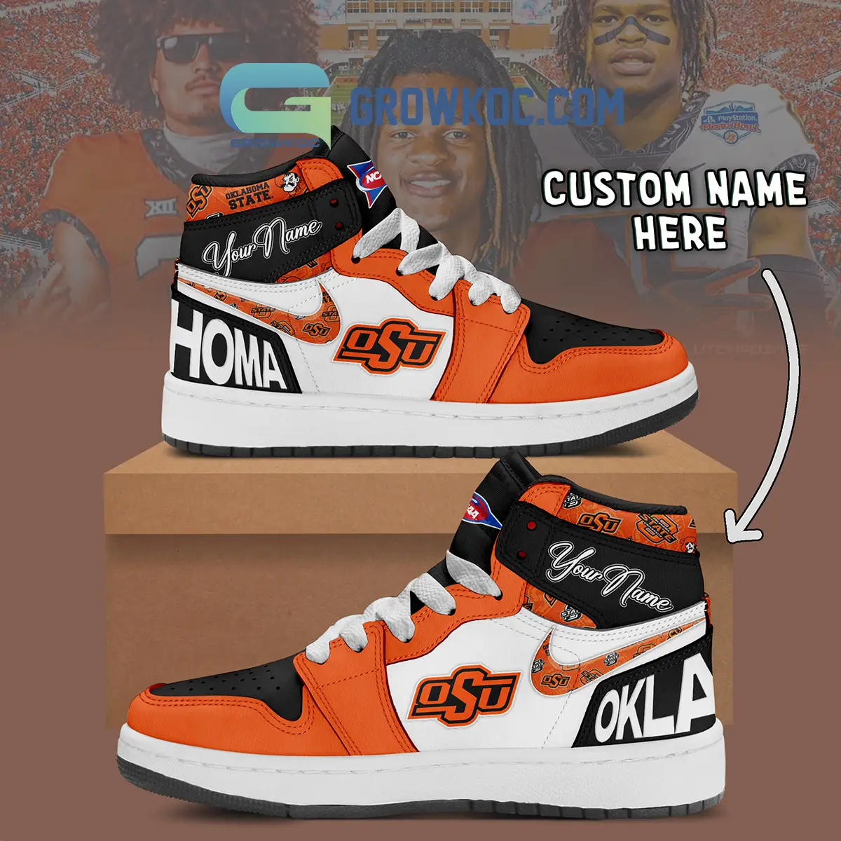 Oklahoma State Cowboys NCAA Personalized Air Jordan 1 Shoes