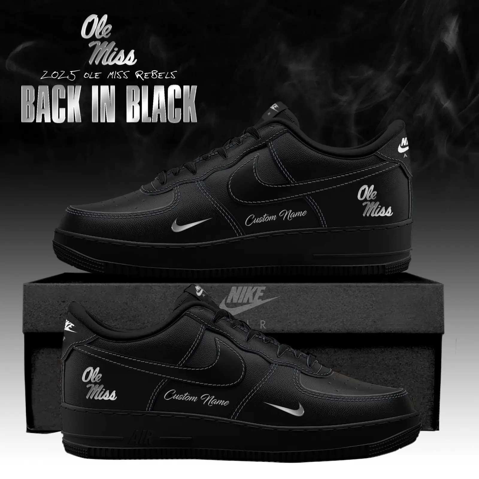Ole Miss Rebels 'Back in Black' 2025 Special Edition Air Force 1 Sneakers | KY26