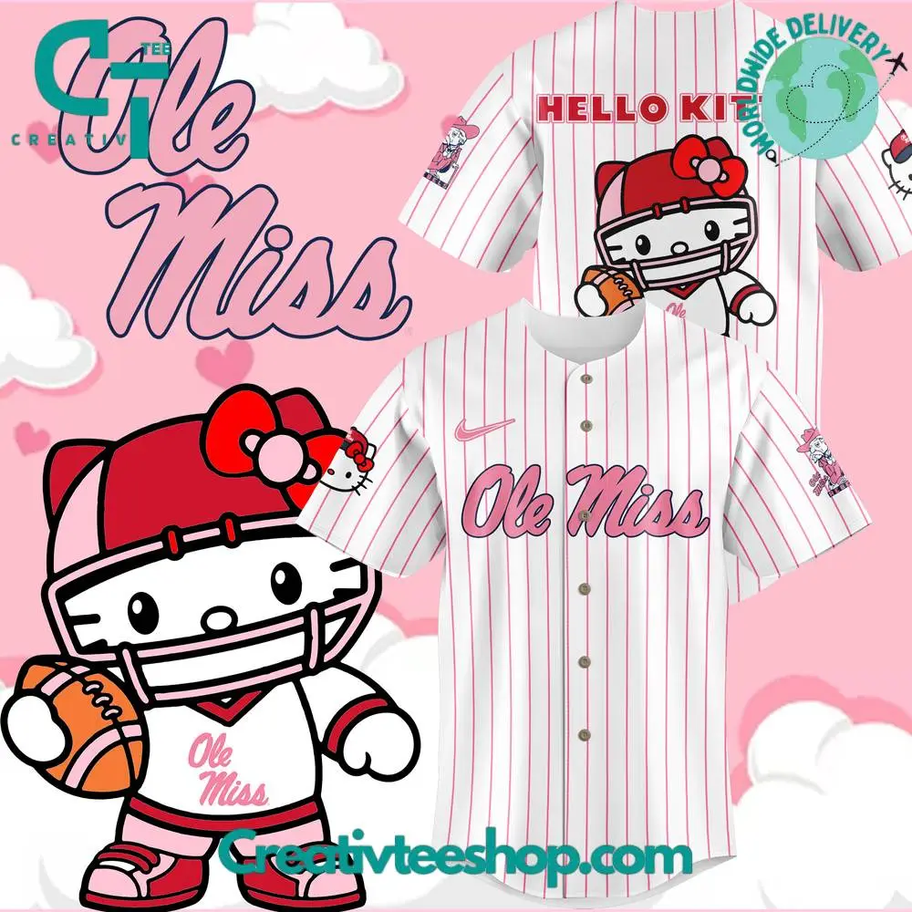 Ole Miss Rebels Football X Hello Kitty Stripes Jersey Ole Miss Rebels Football X Hello Kitty Stripes Jersey - Image 1