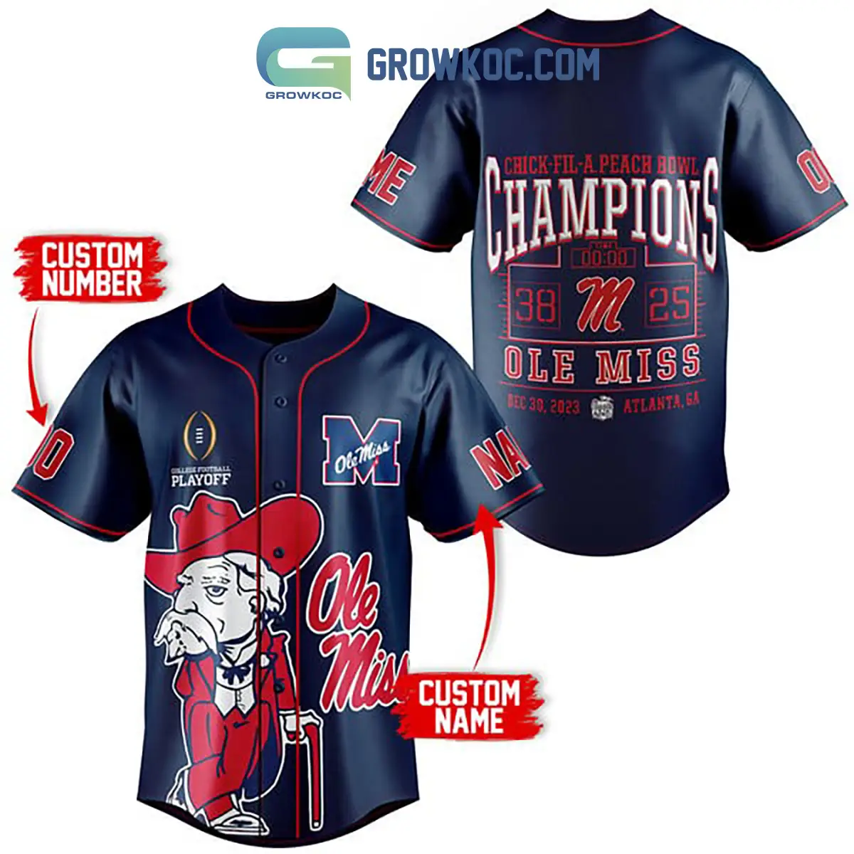 Ole Miss Rebels Hotty Toddy Champions Navy Design Personalized Baseball Jersey