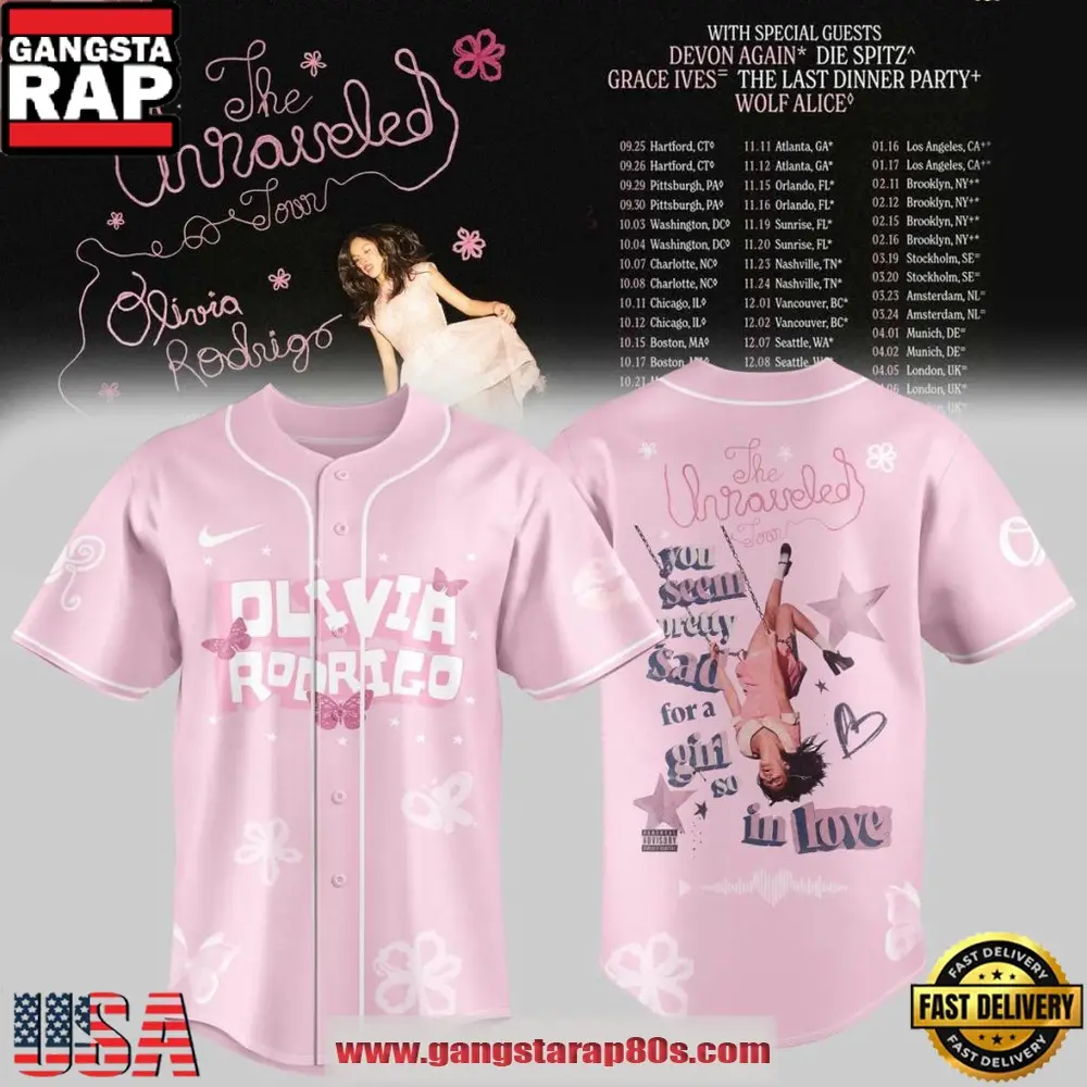 Olivia Rodrigo The Unraveled Tour 2026 Pink Baseball Jersey