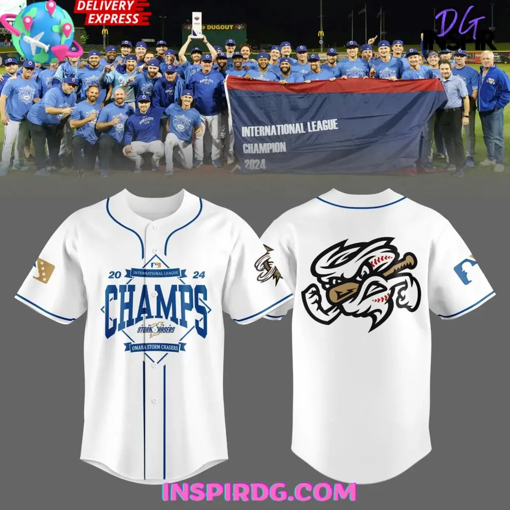 Omaha Storm Chasers International League Championship 2024 White Baseball Jersey Omaha Storm Chasers International League Championship 2024 White Baseball Jersey - Image 1