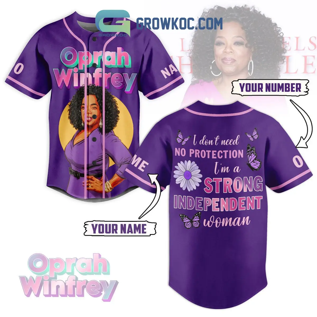 Oprah Winfrey Strong Independent Woman Personalized Baseball Jersey