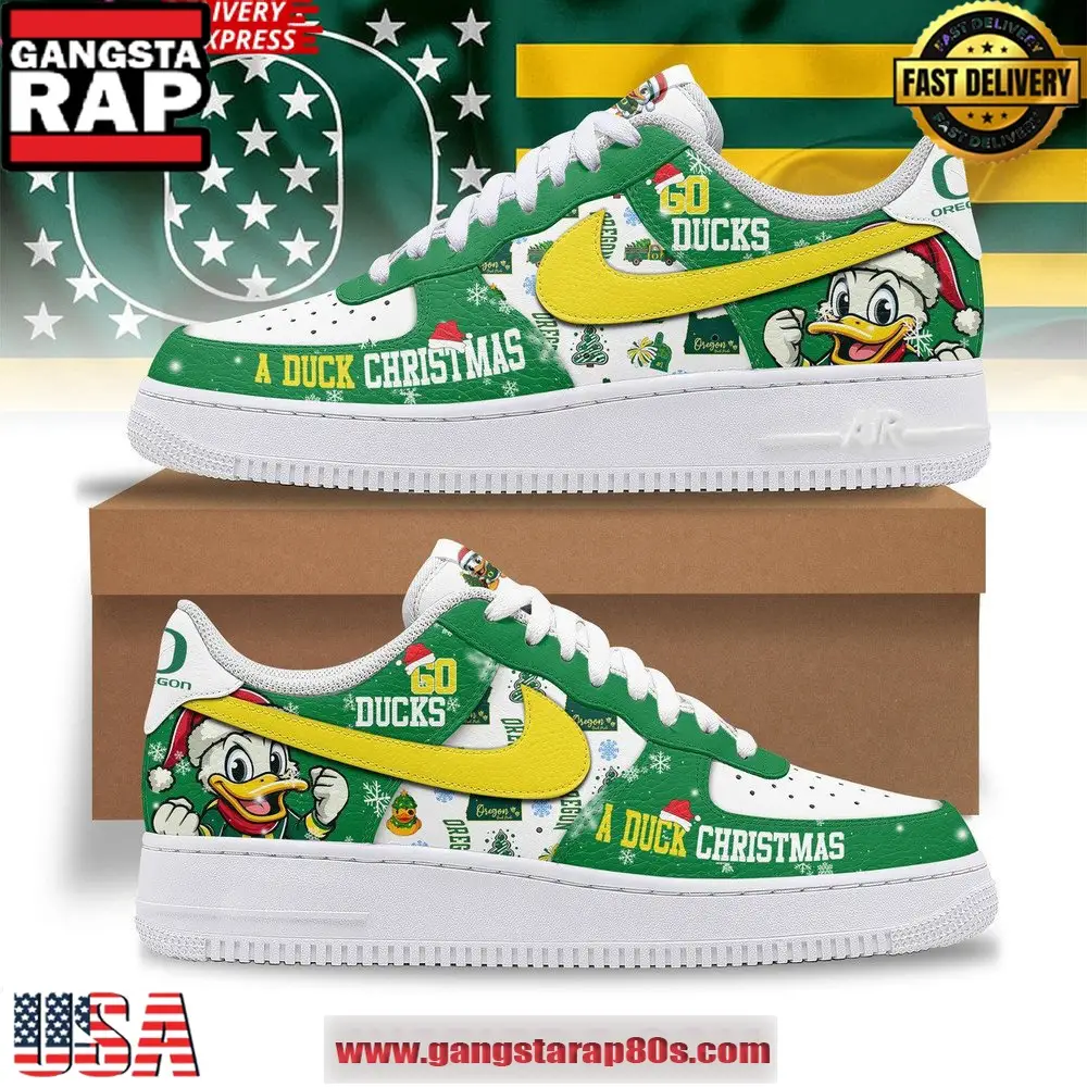 Oregon Ducks Christmas Limited Edition Air Force 1 Running Sneakers Shoes Oregon Ducks Christmas Limited Edition Air Force 1 Running Sneakers Shoes - Image 1