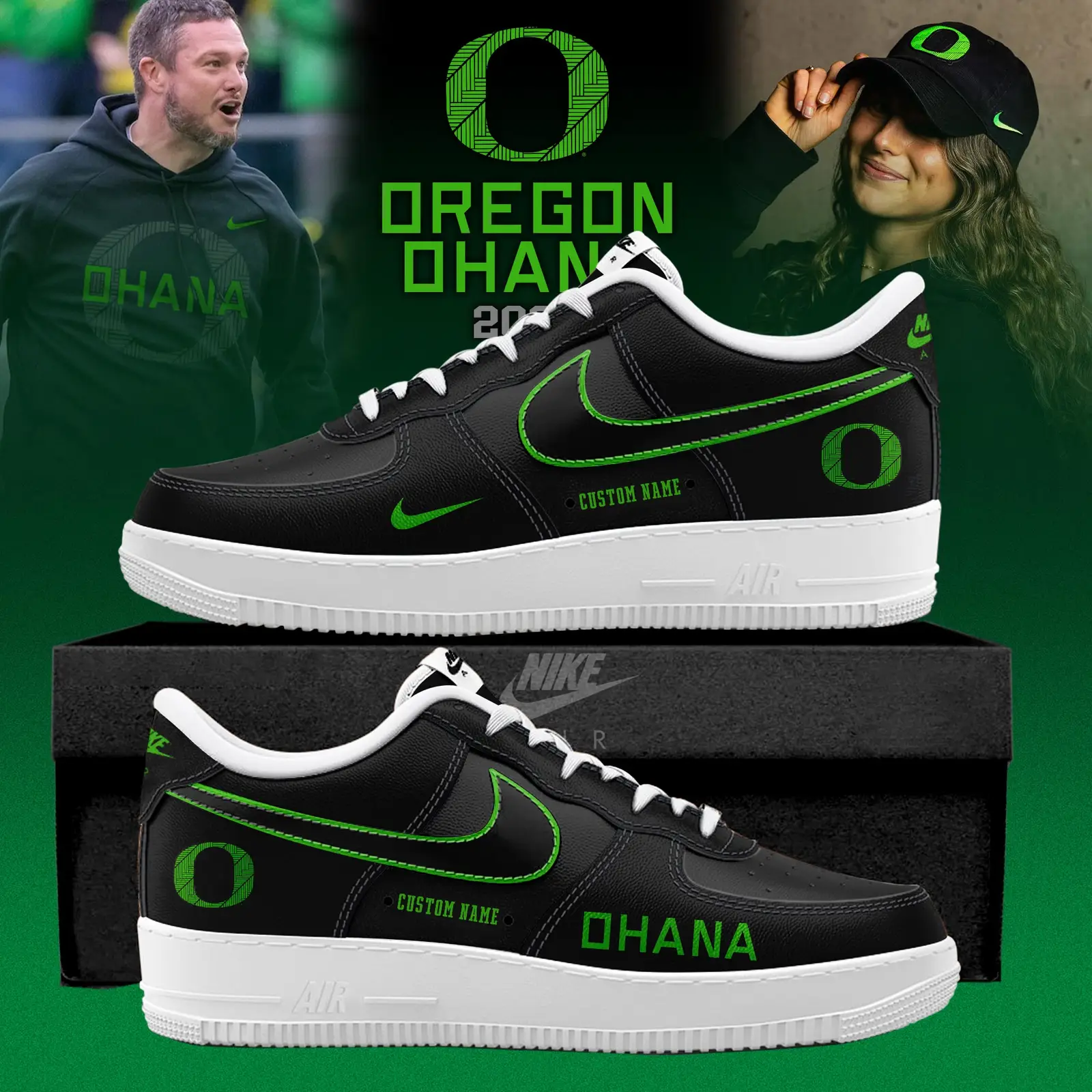 Oregon Ducks Ohana 2025 Custom Air Force 1 Sneaker | MC35