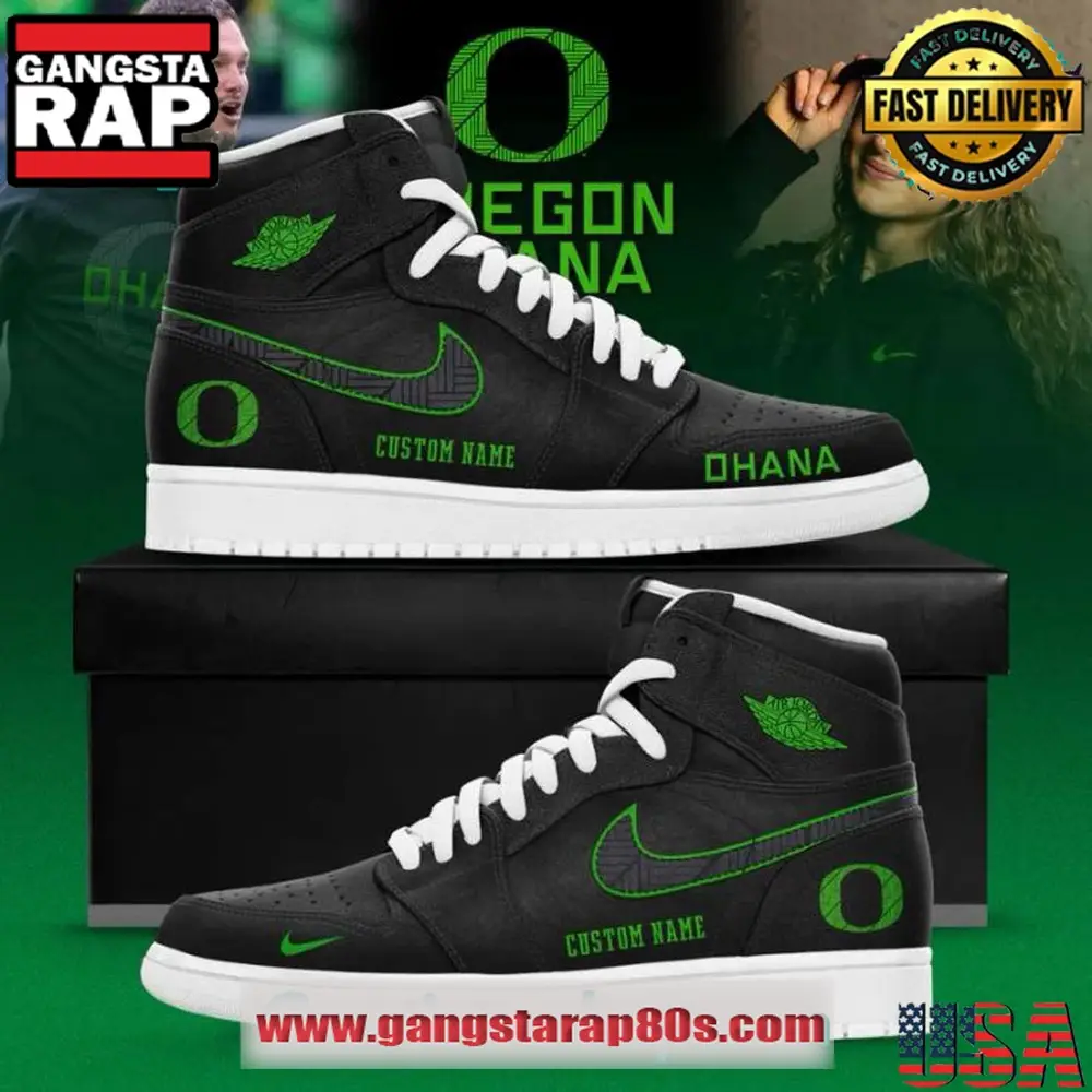 Oregon Ducks Ohana 2025 Custom Air Jordan 1 Sneakers Shoes Oregon Ducks Ohana 2025 Custom Air Jordan 1 Sneakers Shoes - Image 1