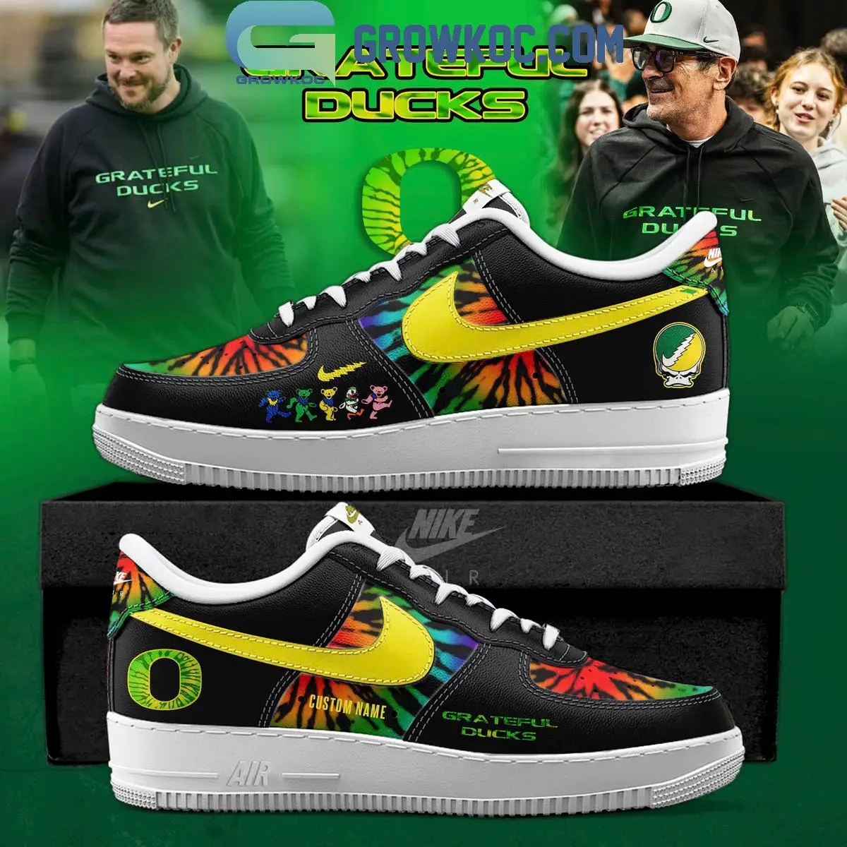 Oregon Ducks x Grateful Dead Air Force 1 Shoes
