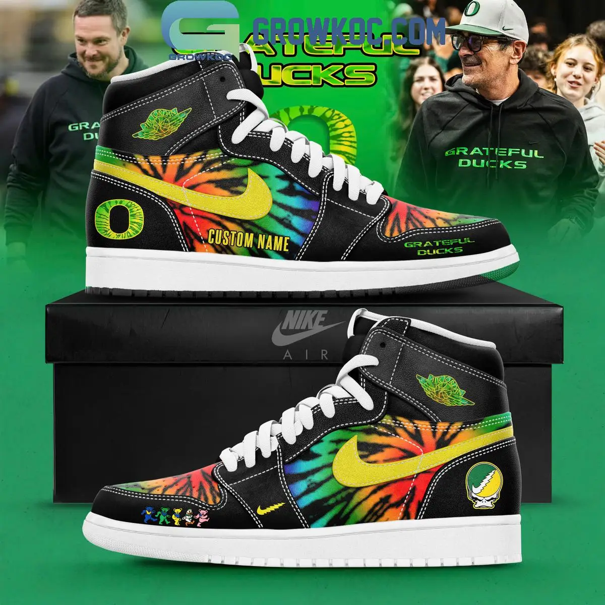 Oregon Ducks x Grateful Dead Air Jordan 1 Shoes