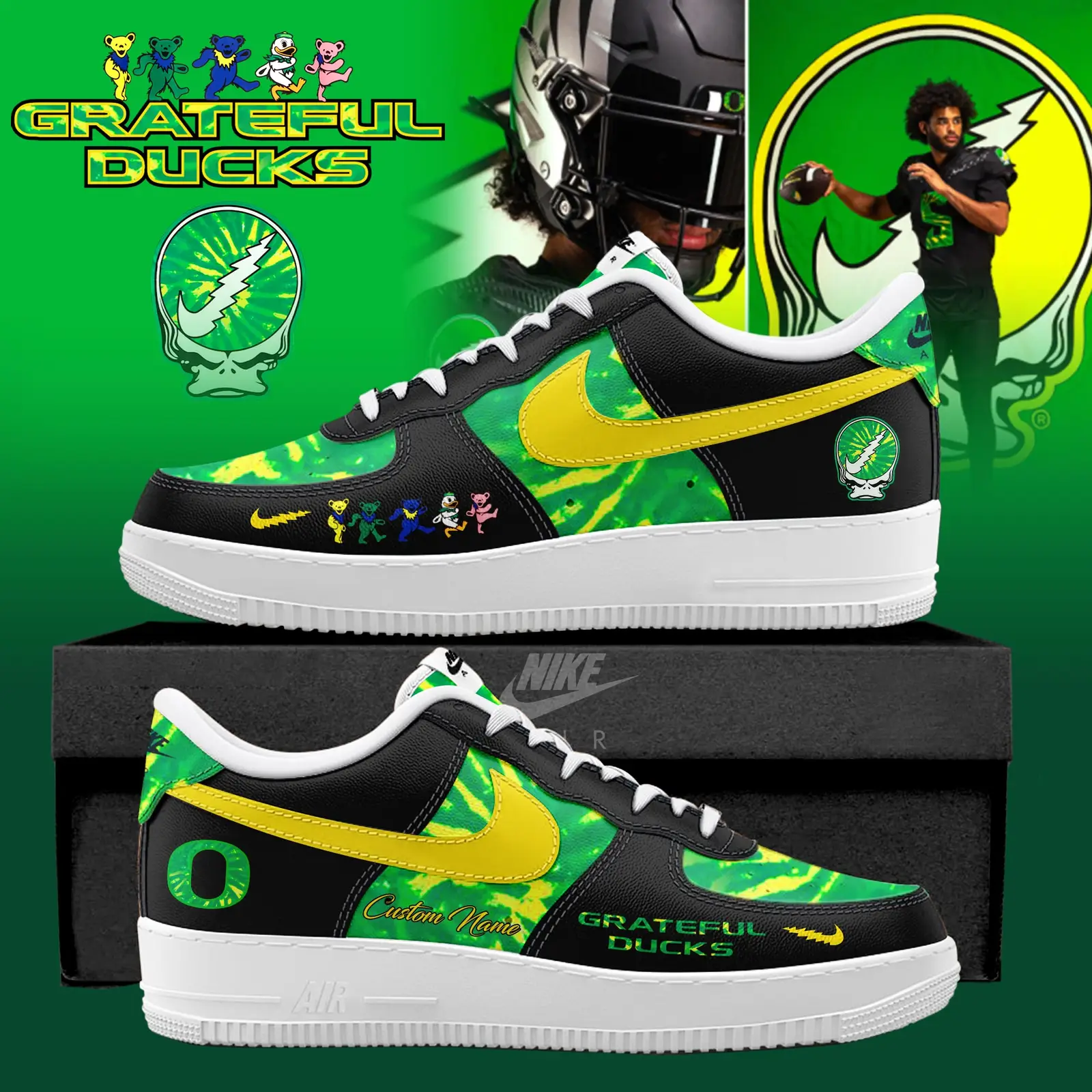 Oregon Ducks x Grateful Dead Special Edition Air Force 1 Sneakers