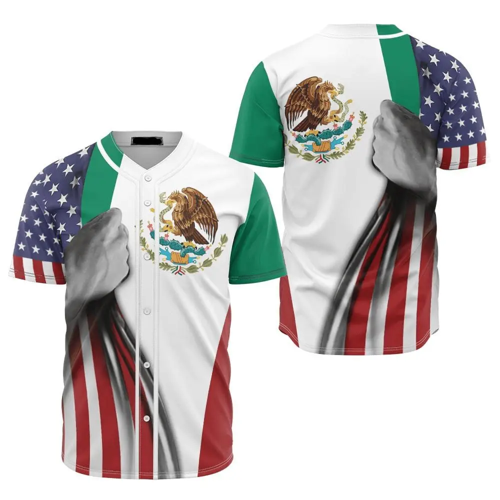 Patriotic Baseball Jersey - Usa & Mexico Flag Design, Unisex, Soft Fabric - Celebrate Unity!
