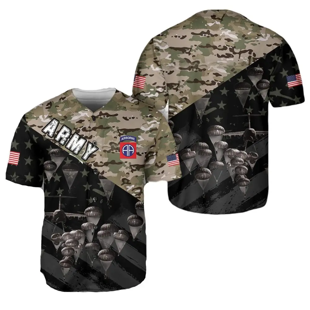 Patriotic Camo Army Shirt - Airborne Paratrooper Design, Usa Flag, Military Apparel