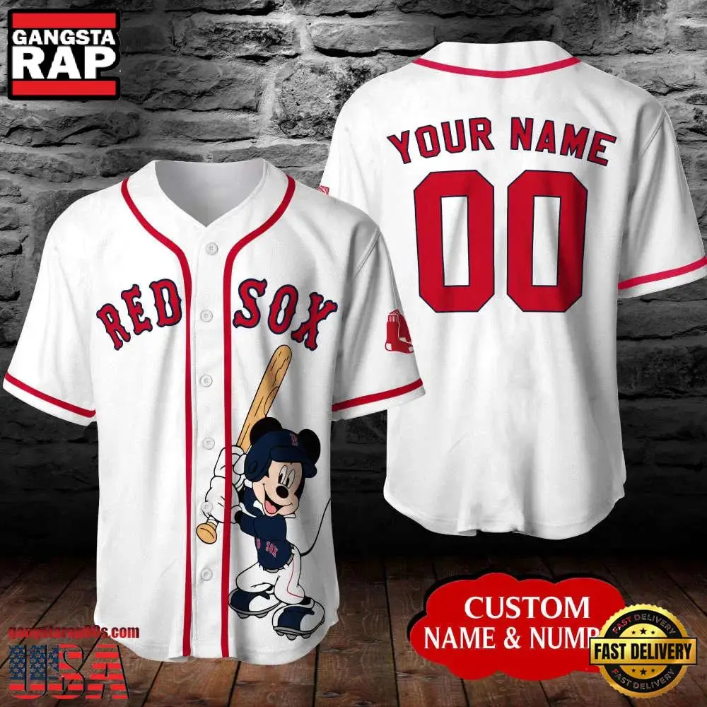 Personalized Boston Red Sox Mickey Mouse Summer Baseball Jersey Shirt
