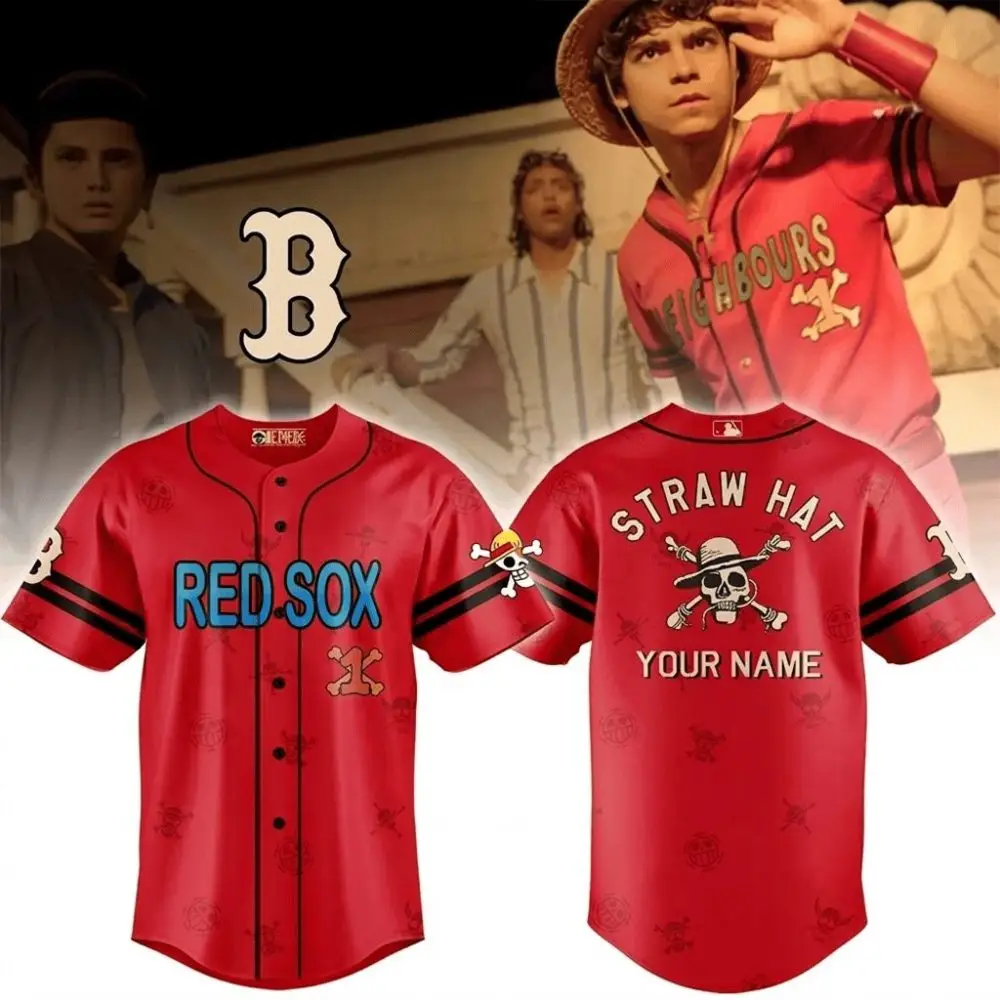 Personalized Boston Red Sox One Piece Live Action Luffy Neighbours Jersey 2026 Red Sox Merch Personalized Boston Red Sox One Piece Live Action Luffy Neighbours Jersey 2026 Red Sox Merch - Image 1