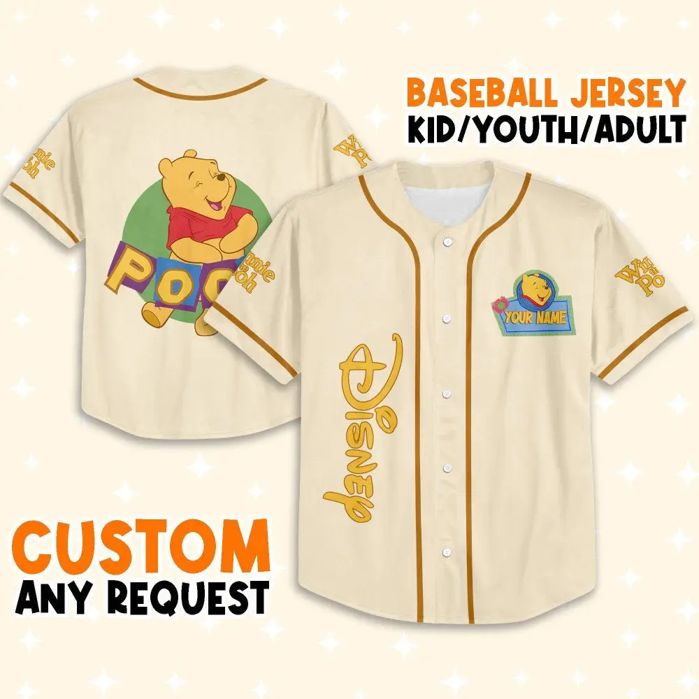 Personalized Disney Winnie The Pooh Baseball Jersey For Kids/Youth/Adults - Custom Name