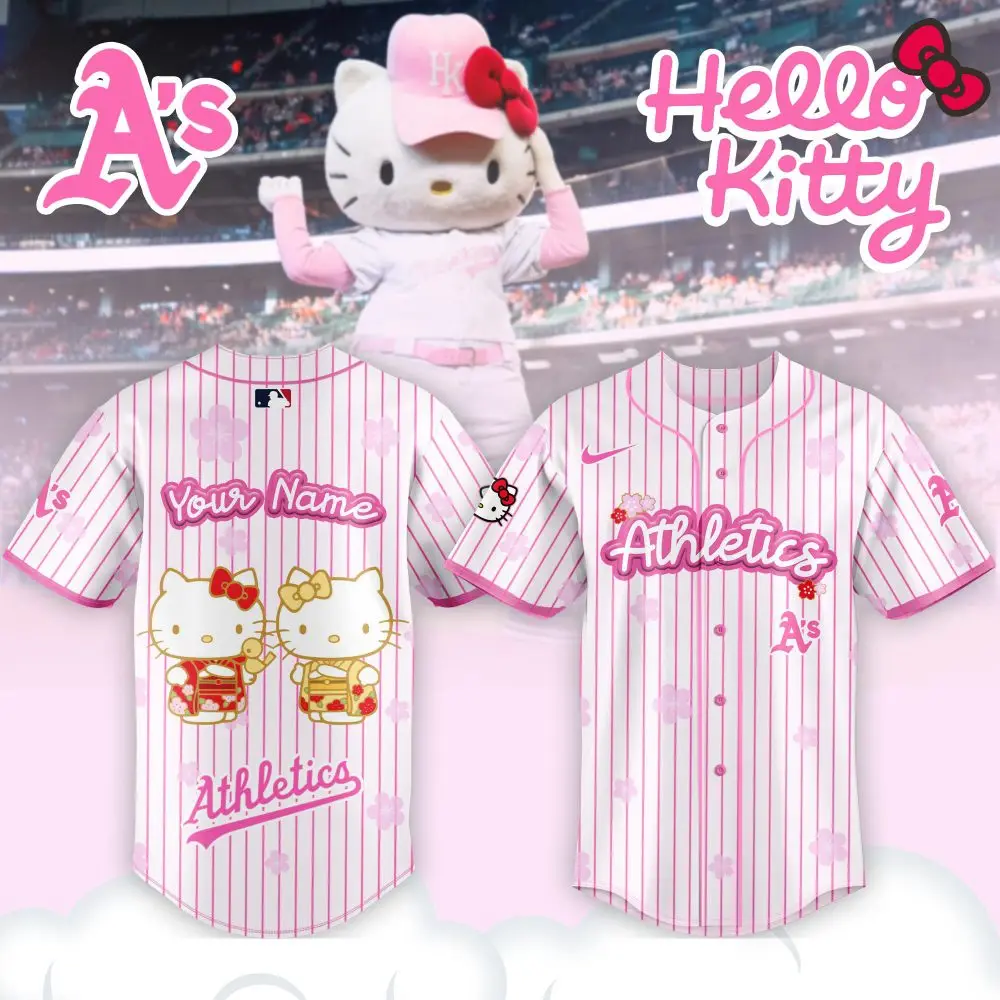 Personalized Hello Kitty Athletics Baseball Jersey - Cute Pink Stripes For Fans
