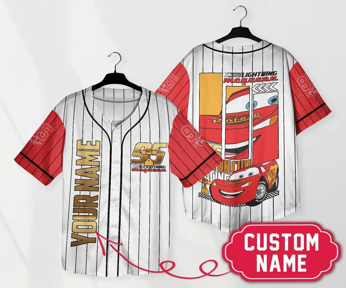 Personalized Lightning Mcqueen Baseball Jersey – Custom Name Kids Shirt