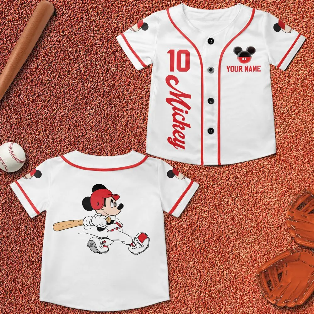 Personalized Mickey Mouse Baseball Jersey - Custom Name & Number - Kids Sports Shirt