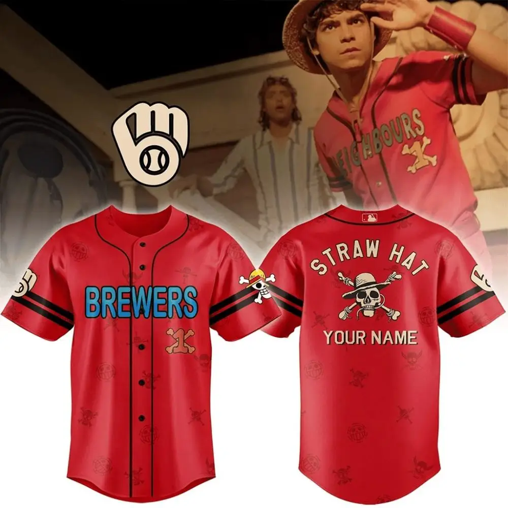 Personalized Milwaukee Brewers One Piece Live Action Luffy Neighbours Jersey 2026 Brewers Merch