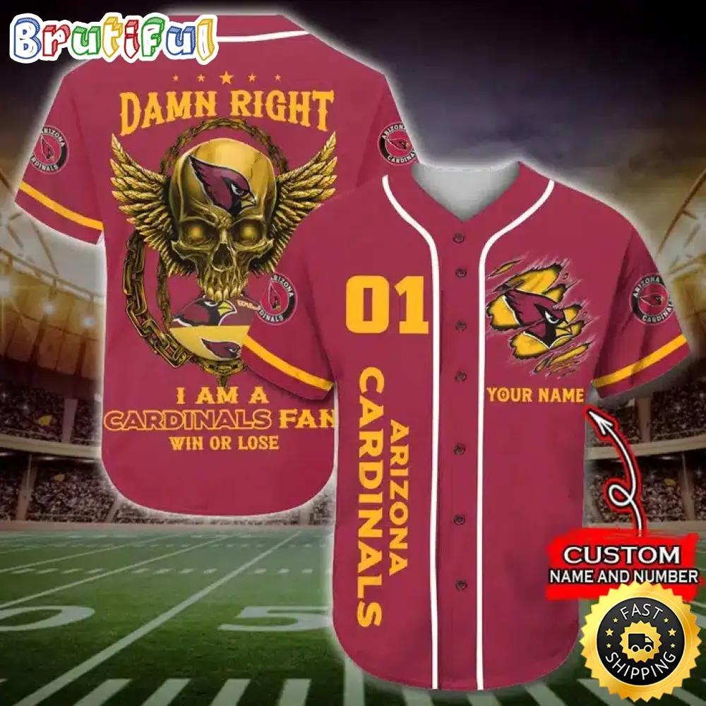 Personalized NFL Arizona Cardinals Baseball Jersey Art Skull