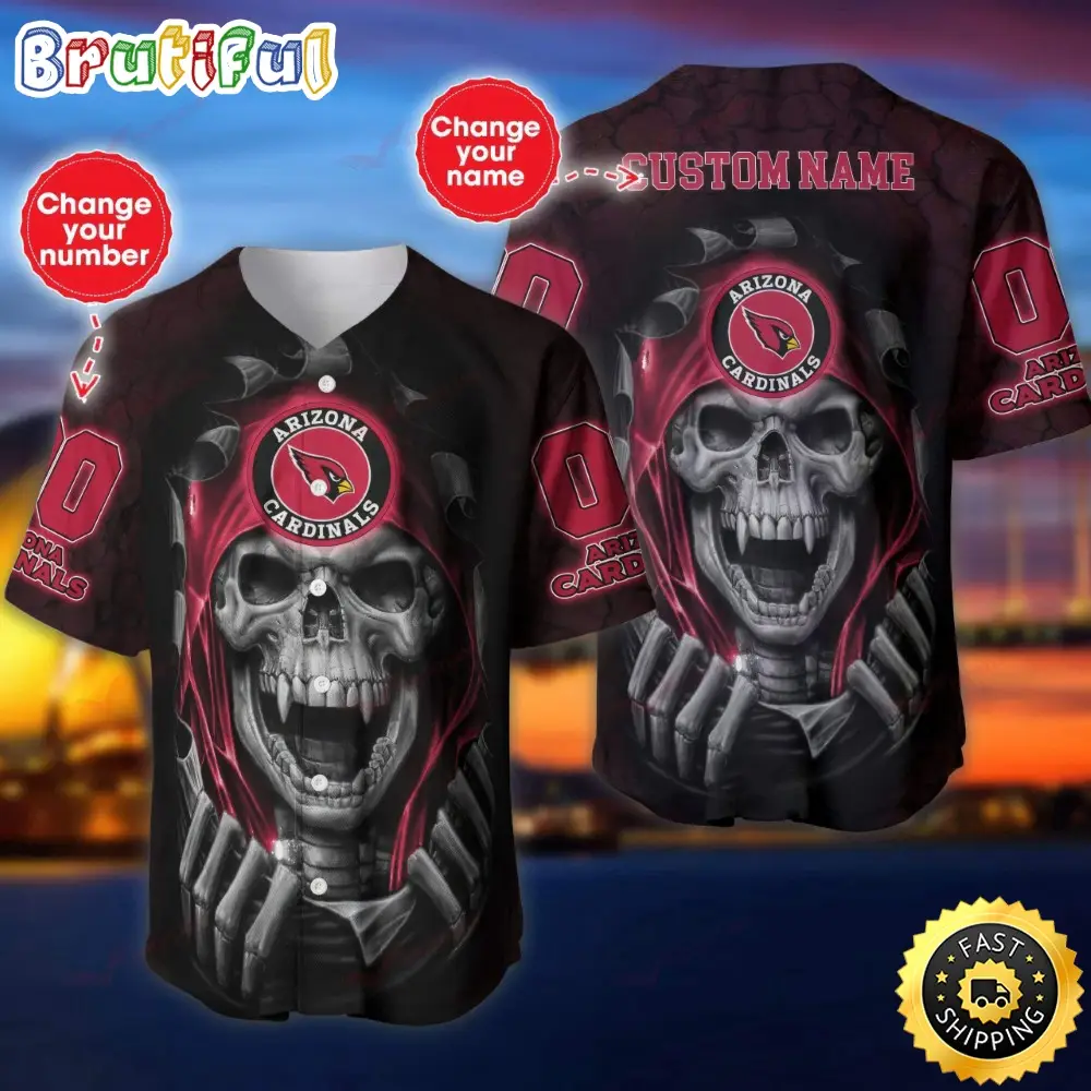 Personalized NFL Arizona Cardinals Baseball Jersey Vampire Skull