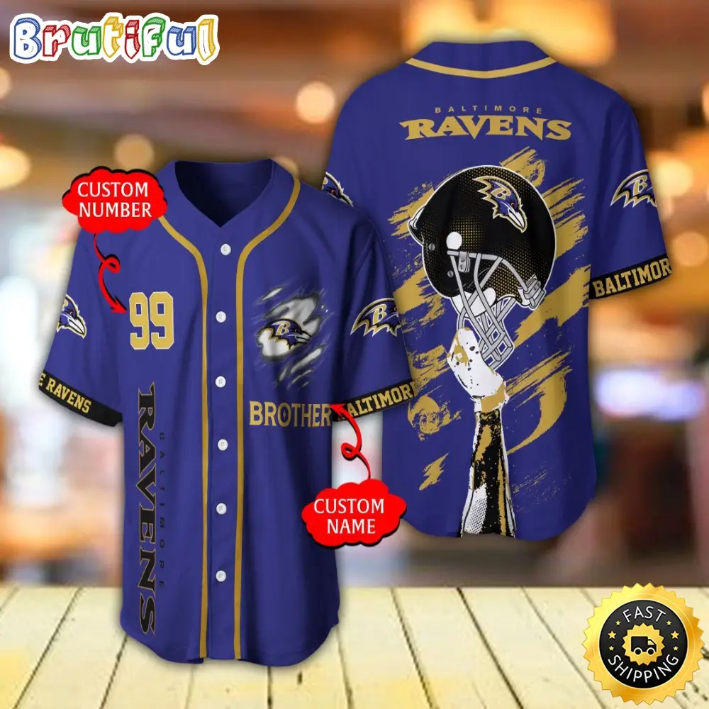 Personalized NFL Baltimore Ravens Baseball Jersey Classic Baseball Jerseys Personalized NFL Baltimore Ravens Baseball Jersey Classic Baseball Jerseys - Image 1