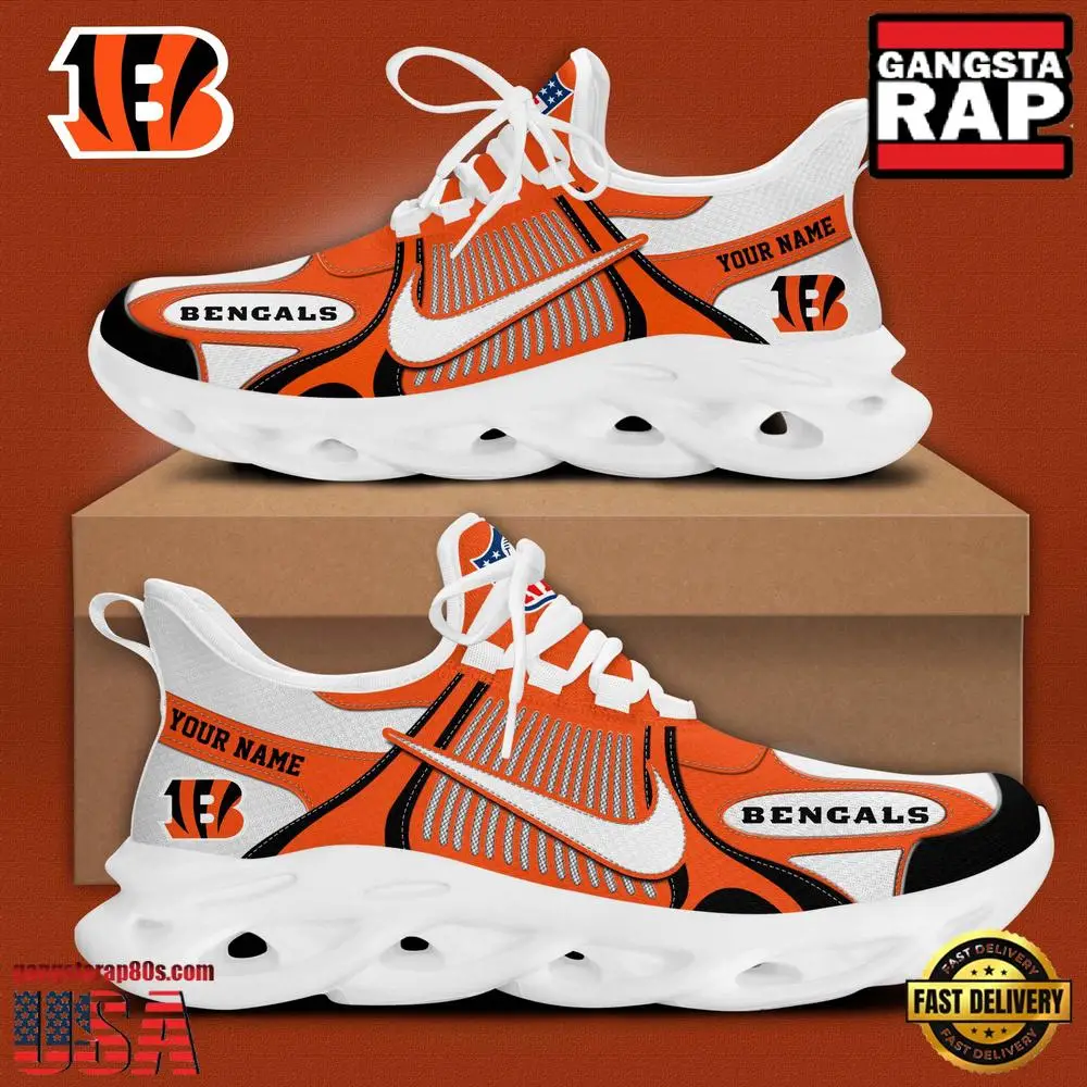 Personalized NFL Cincinnati Bengals Blue White Stripes Logo Clunky Max Soul Shoes