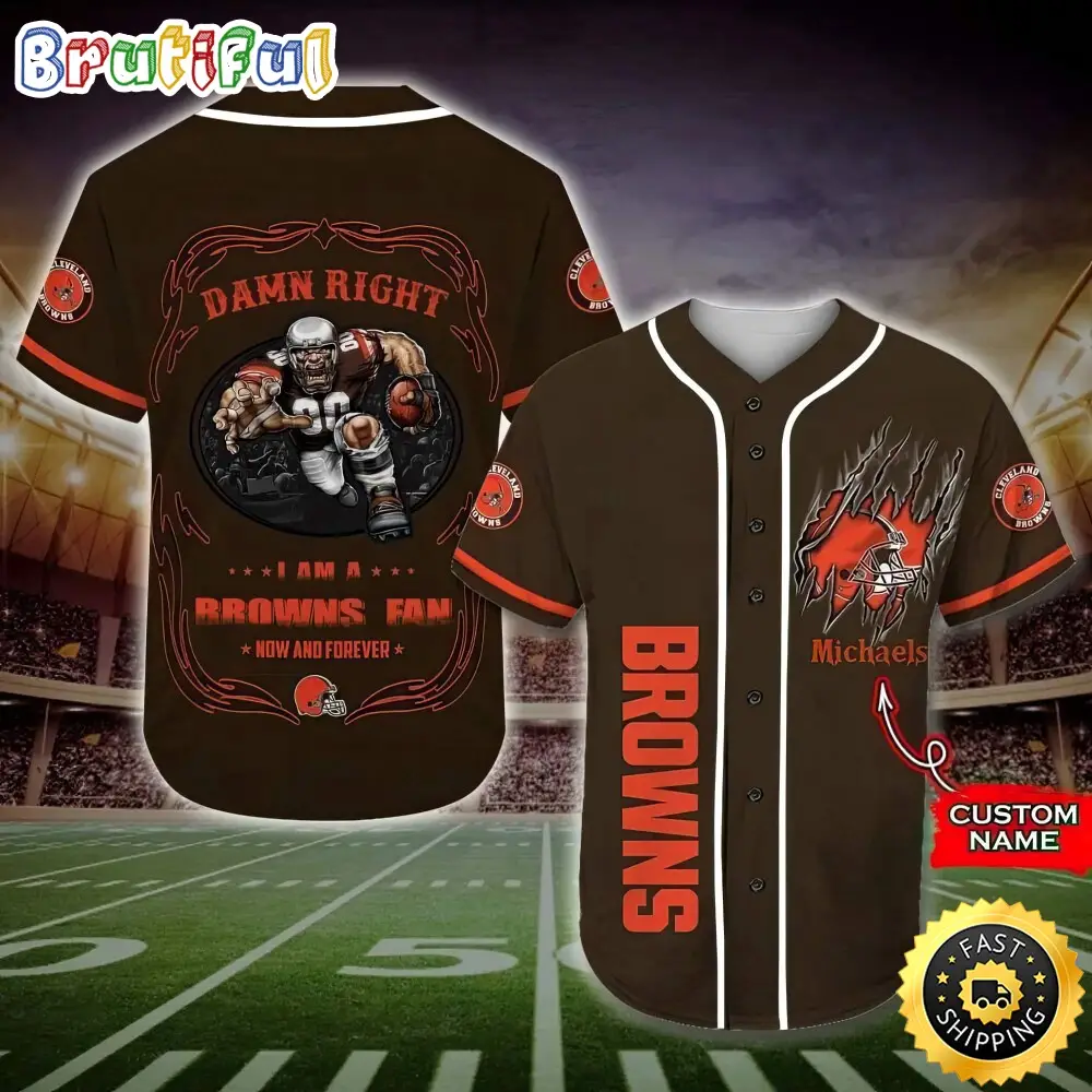 Personalized NFL Cleveland Browns Baseball Jersey Fan Name Personalized NFL Cleveland Browns Baseball Jersey Fan Name - Image 1