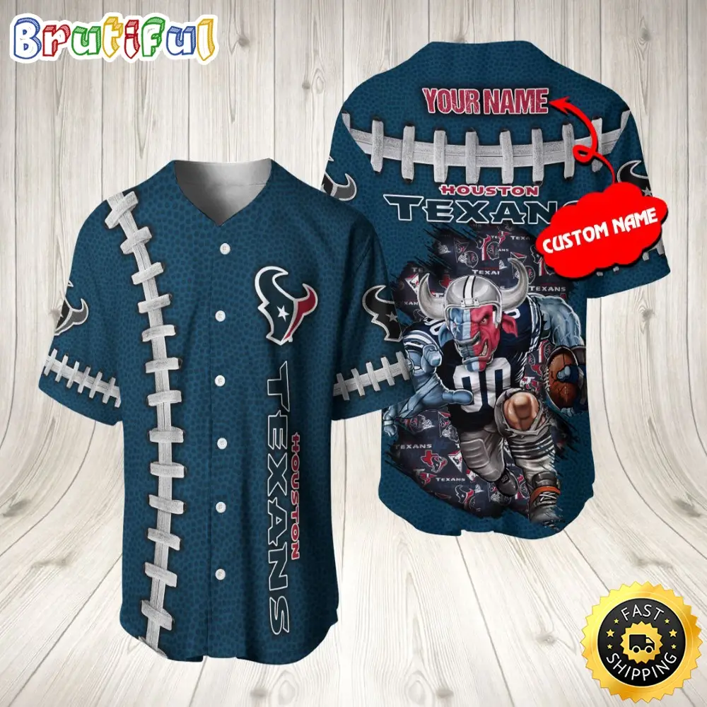 Personalized NFL Houston Texans Baseball Jersey Team Spirit Tops Personalized NFL Houston Texans Baseball Jersey Team Spirit Tops - Image 1